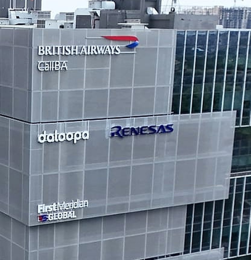 Occupier signage on the Stellar 1425 facade: British Airways, Renesas, FirstMeridian